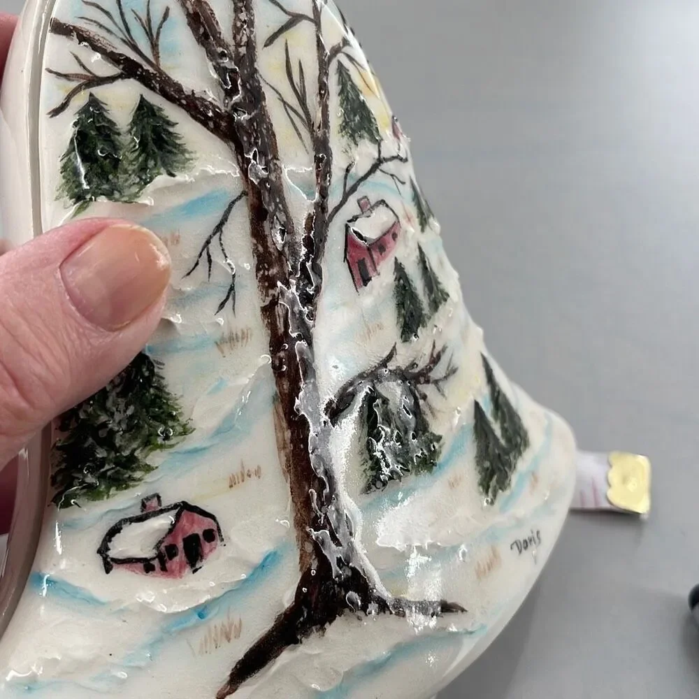 Vintage bell shaped winter scene covered dish